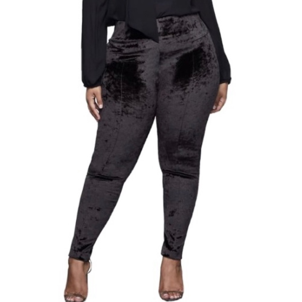 NWT Good American Velvet Pants High Rise Stretch Black Crushed Velvet Pants XXXL